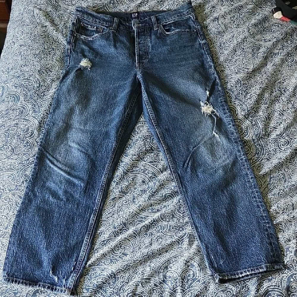 GAP Blue Cheeky Straight Jeans with Distressed Details